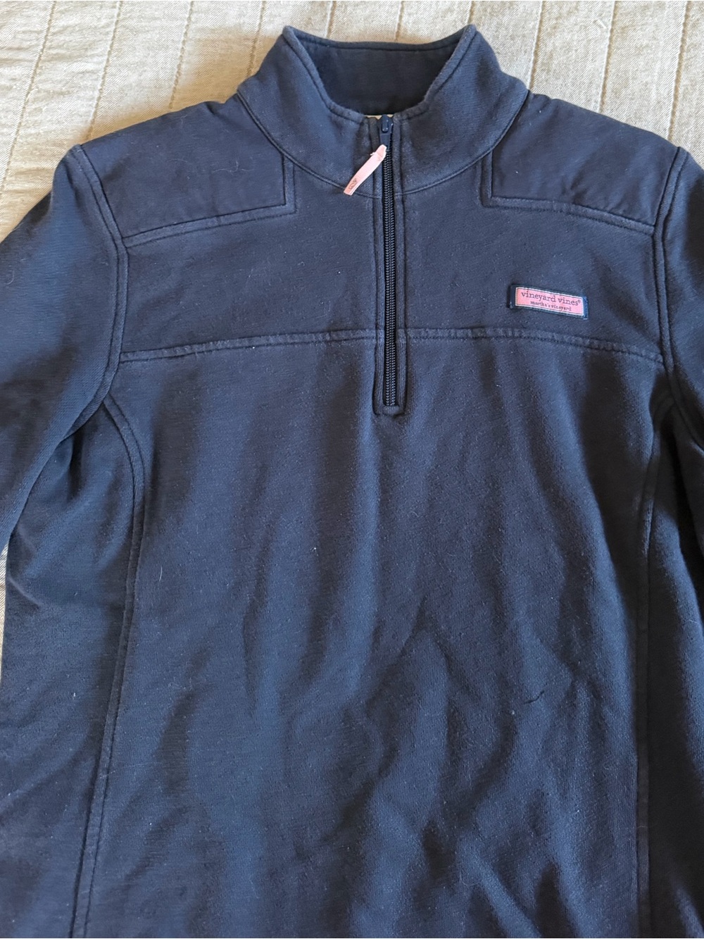 Vineyard Vines Navy Pullover with Pink Whale Logo